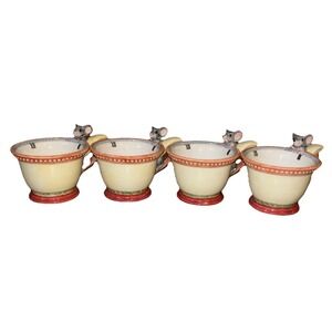 Vintage 1996 Dept 56 Storybook "Hickory Dickory Dock" Mouse Tea Cup Set Of 4
